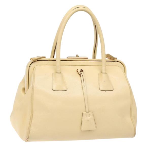 PRADA Gamaguchi Hand Bag Leather Beige Gold Auth 135924 - Picture 1 of 16
